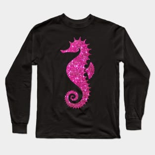 Hot Pink Faux Glitter Seahorse Long Sleeve T-Shirt